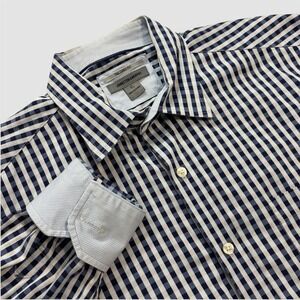 Johnston & Murphy Men's XL Check Plaid Flip Cuff Long Sleeve Button Down Blue